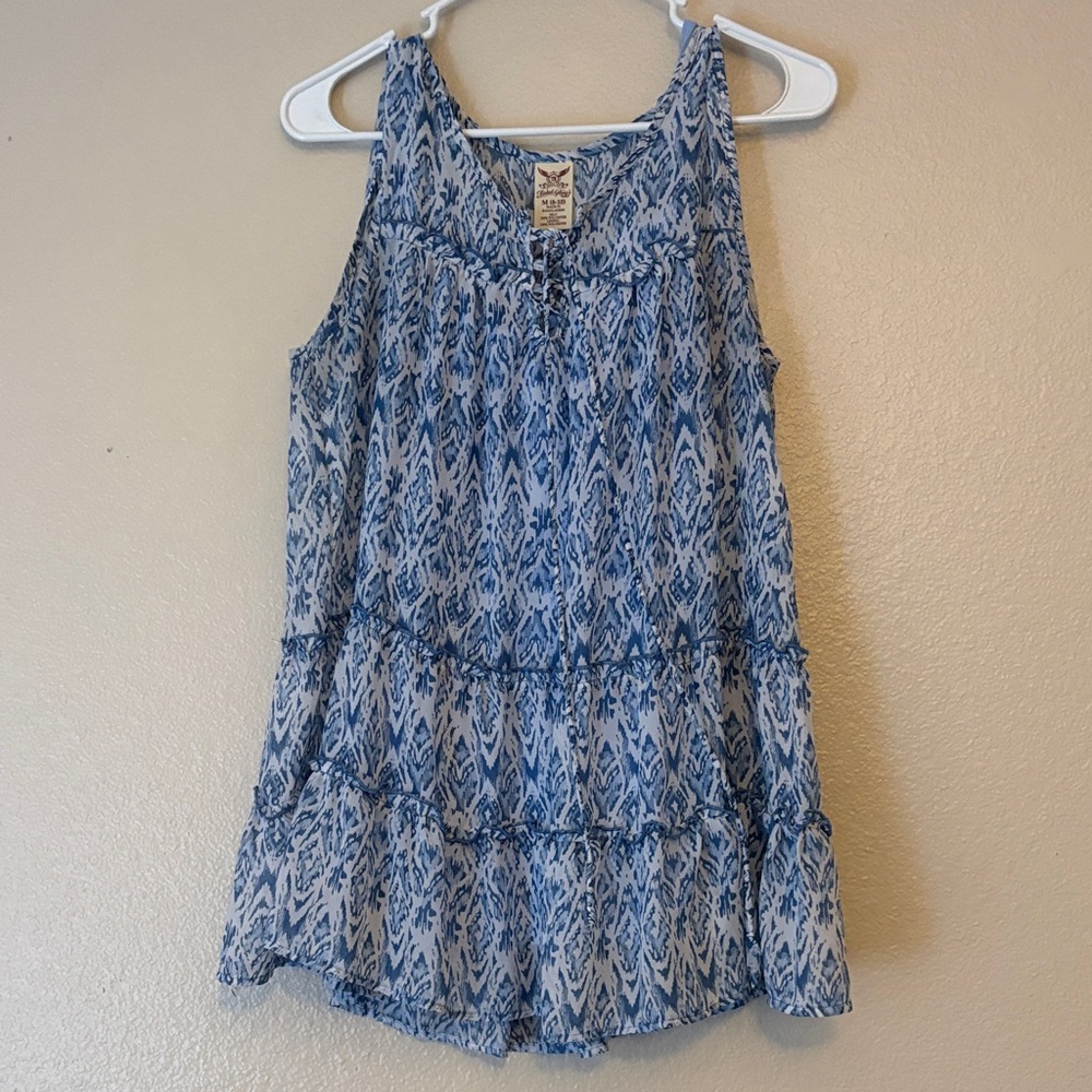Faded Glory Blue and White Patterned Blouse - Size Medium (8-10)